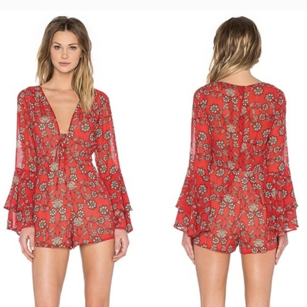 NWOT For Love and Lemons Red Floral Pia Romper XS